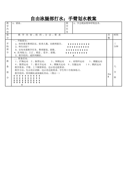 自由泳腿部打水;手臂划水教案