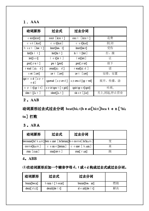 动词的过去式和过去分词表格