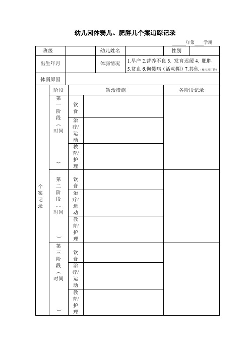 幼儿园体弱儿、肥胖儿个案追踪记录(附加填表说明)