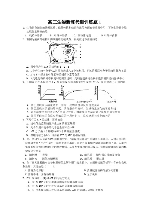 高三生物新陈代谢训练题1