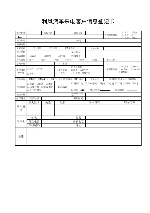 汽车4S店意向客户管理卡(B)表