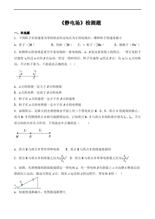 人教版高二物理选修3-1第一章《静电场》检测题