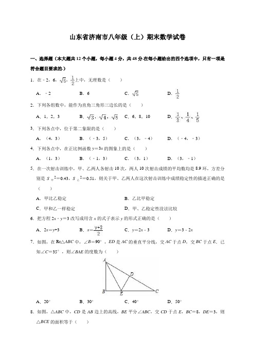 山东省济南市八年级(上)期末数学试卷(含解析)