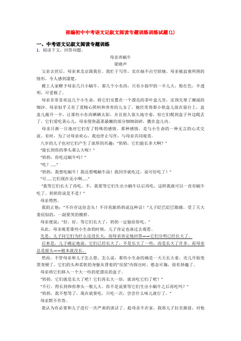 部编初中中考语文记叙文阅读专题训练训练试题(1)