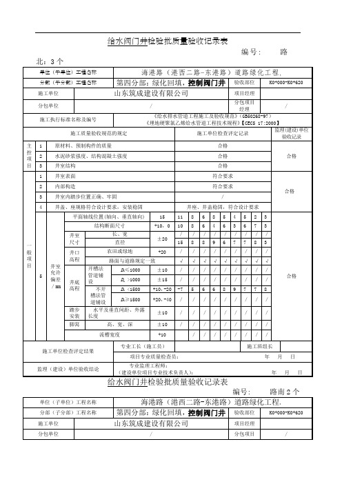 阀门井检验批质量验收记录表