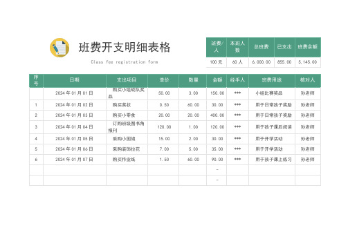 班费开支明细表格