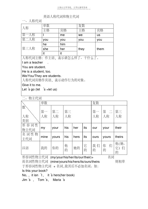 最新人教版小学六年级英语人称代词教案资料