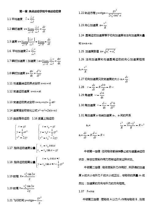 大学物理公式总结归纳新版