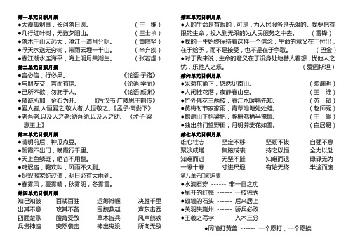 小学语文四年级下册1～8单元日积月累