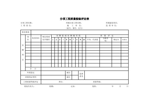 分项工程质量检验评定表