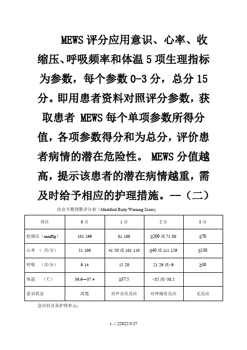 正确的：改良早期预警评分表