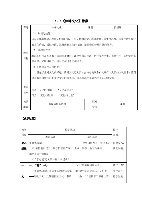 人教版高二政治必修三 1.1体味文化 教案 