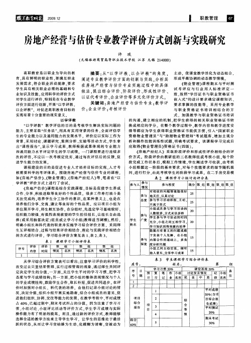 房地产经营与估价专业教学评价方式创新与实践研究