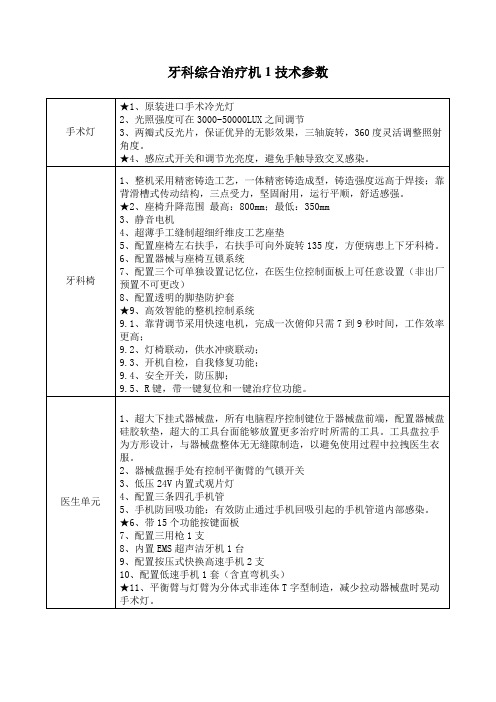 牙科综合治疗机1技术参数