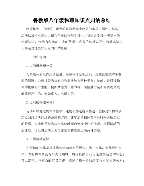 鲁教版八年级物理知识点归纳总结