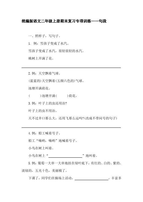 统编版语文二年级上册期末复习专项训练——句段