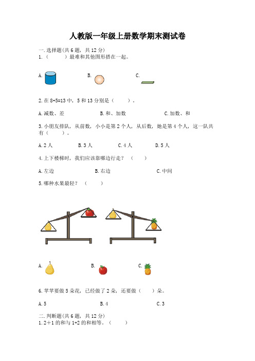 人教版一年级上册数学期末测试卷附完整答案(夺冠)