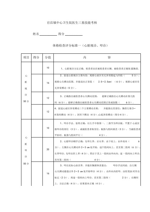 体格检查考核评分表