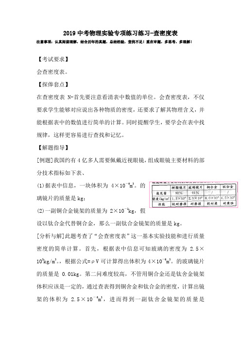 2019中考物理实验专项练习练习-查密度表.doc