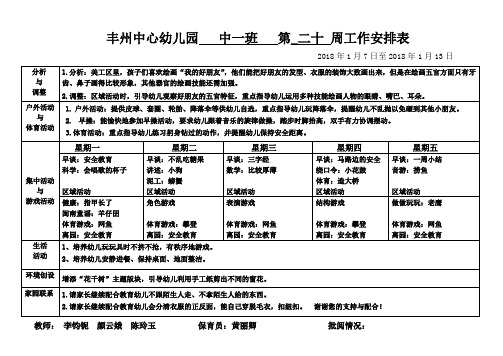 中班第二十周周计划