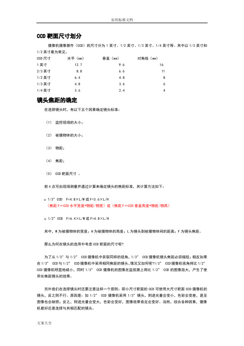 安防监控CCD靶面尺寸视角、距离、焦距录像大数据量