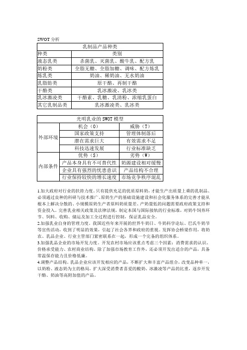 光明乳业SWOT分析学习资料