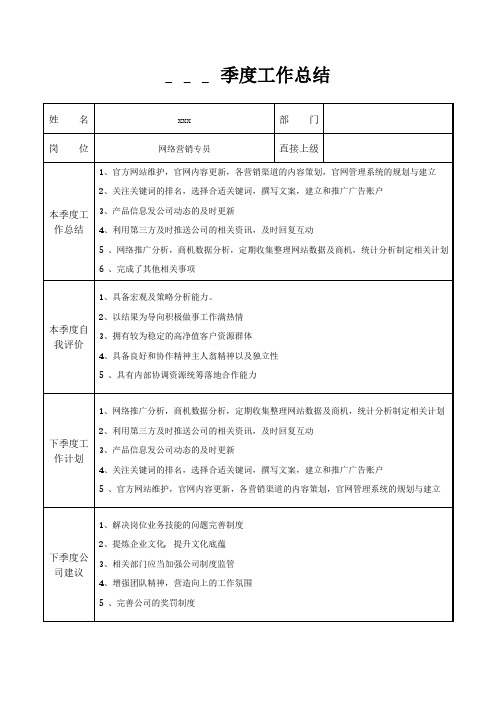 网络营销专员季度工作总结