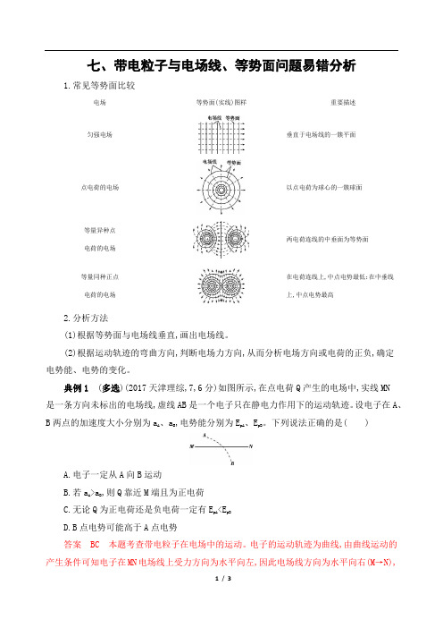 高考物理专题带电粒子与电场线、等势面问题易错分析