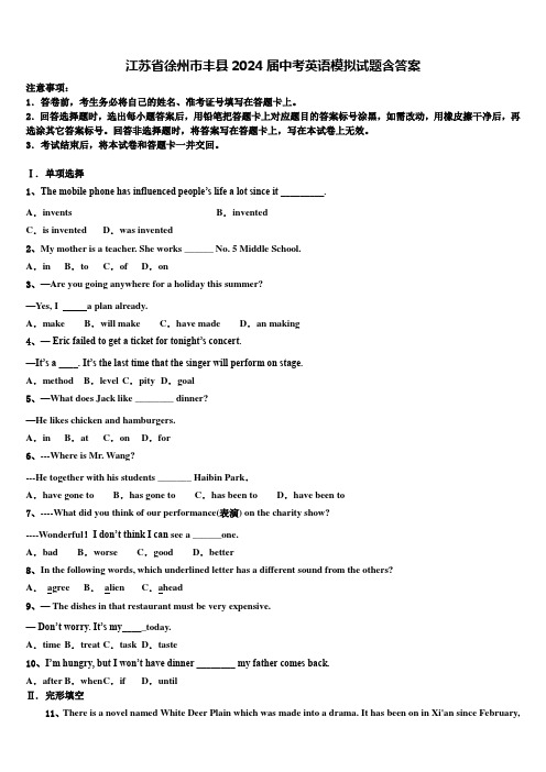 江苏省徐州市丰县2024届中考英语模拟试题含答案