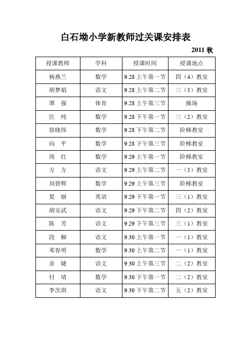 新教师过关课安排表