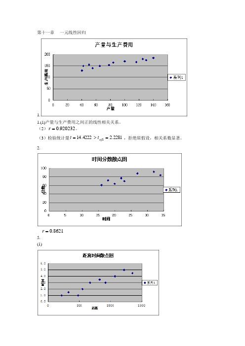 统计学第十一章一元线性回归课后作业