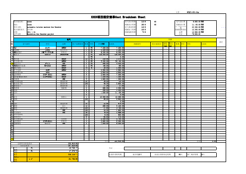 XXXX项目报价清单Cost Breakdown Sheet