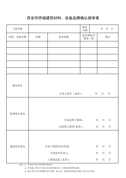 材料品牌确认报审表