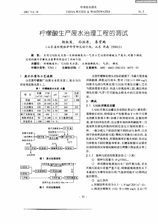 柠檬酸生产废水治理工程的调试