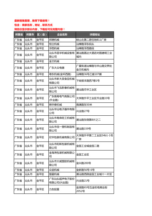 新版广东省汕头市金平区机械机电企业公司商家户名录单联系方式地址大全96家