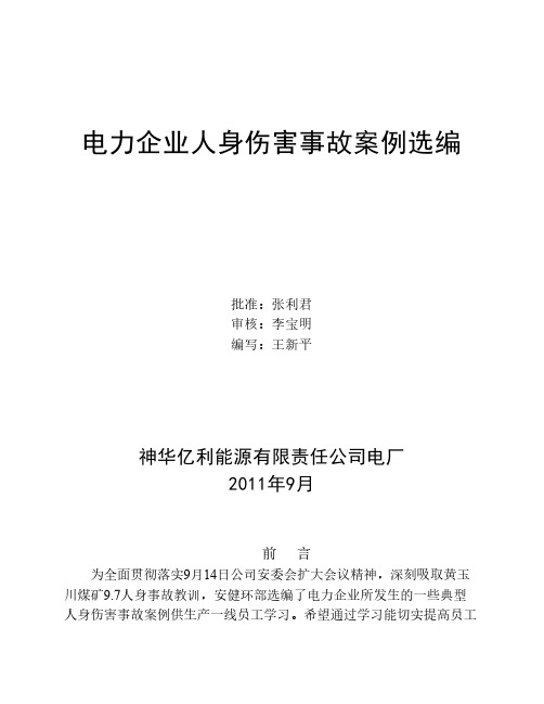 电力企业人身伤害事故案例选编