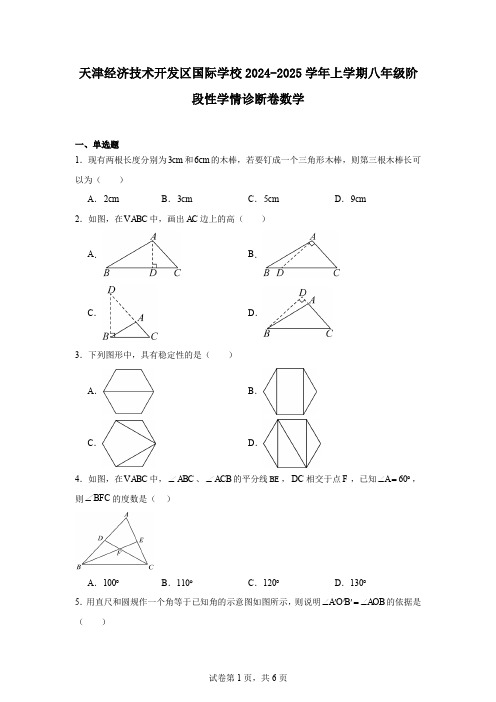 天津经济技术开发区国际学校2024-2025学年上学期八年级阶段性学情诊断卷数学