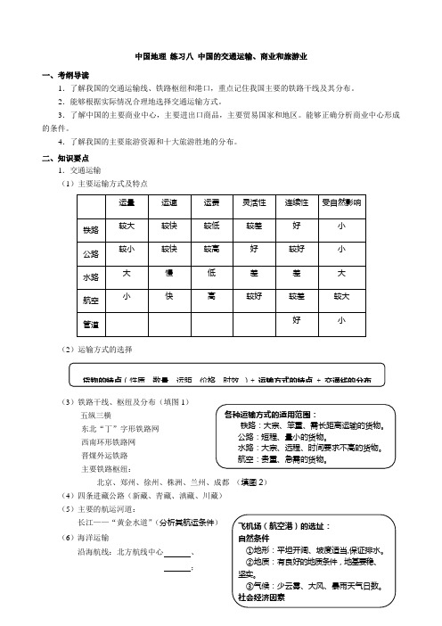 中国地理-练习八-中国的交通运输、商业和旅游业