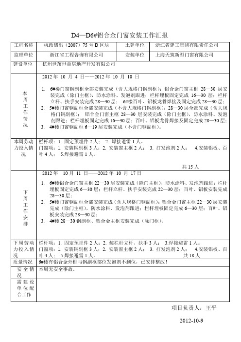 每周例会工作汇报表10月11日