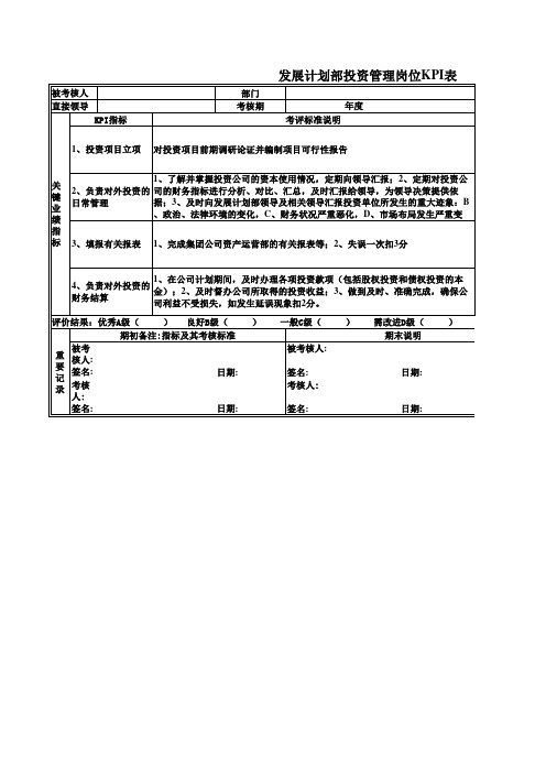 发展计划部投资管理岗位KPI表