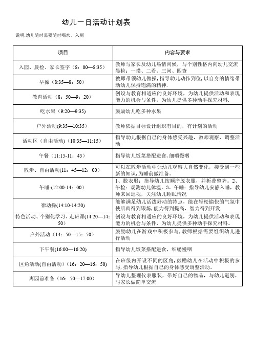 一日活动计划表(最新)