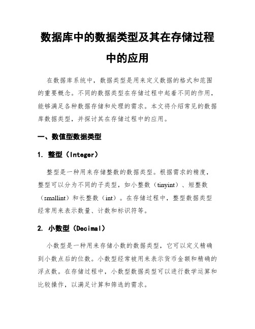 数据库中的数据类型及其在存储过程中的应用