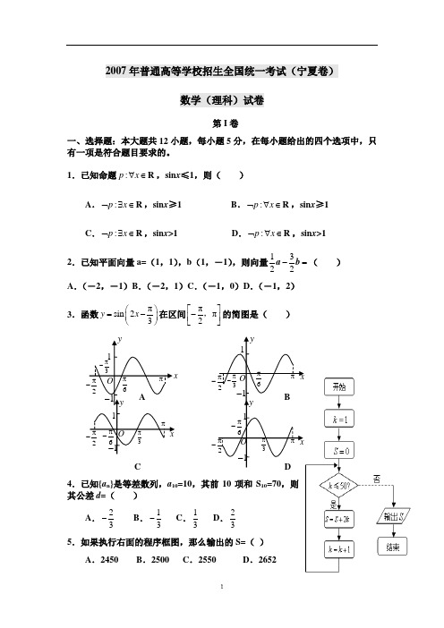 2007-2012年海南高考理科数学试卷及答案