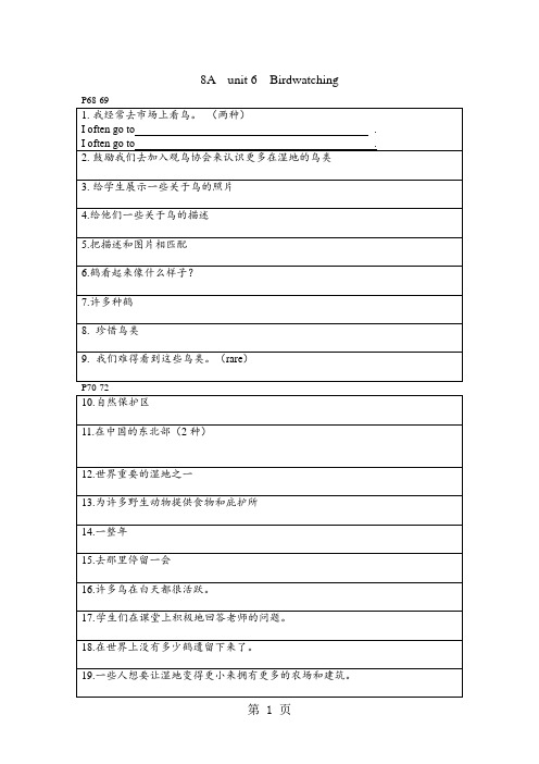 牛津译林 8A unit6 birdwatching 句子整理复习-2019年精选教学文档