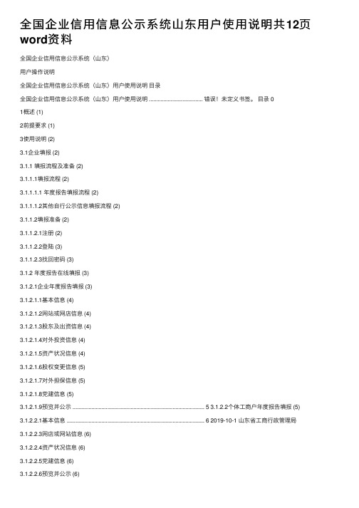 全国企业信用信息公示系统山东用户使用说明共12页word资料