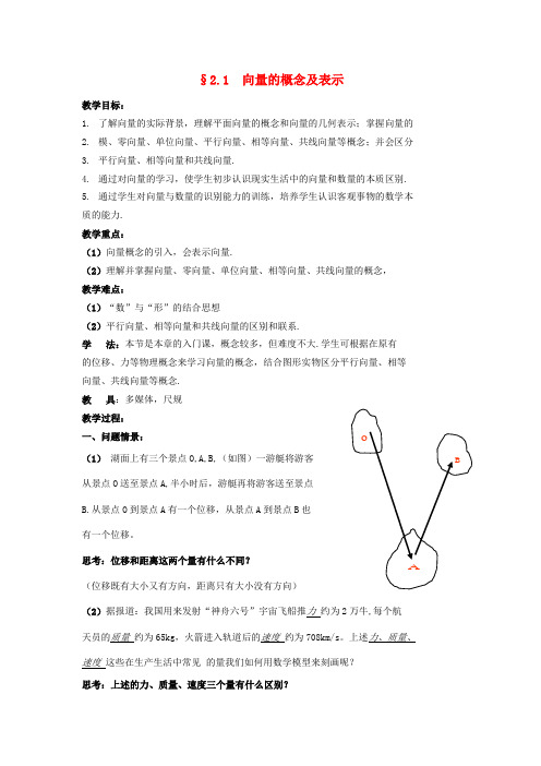 高中数学《向量的概念及表示》教案2 苏教版必修4