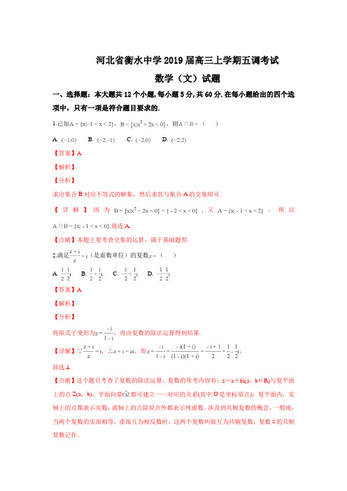 河北省衡水中学2019届高三上学期五调考试数学(文)试卷+Word版含解析