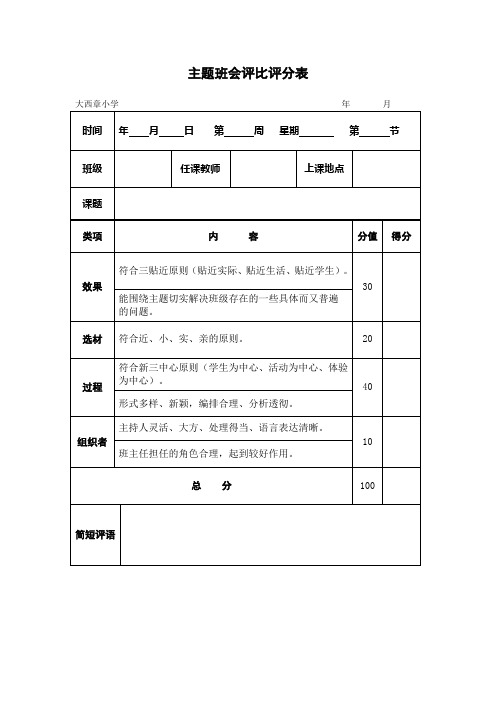 主题班会评比评分表