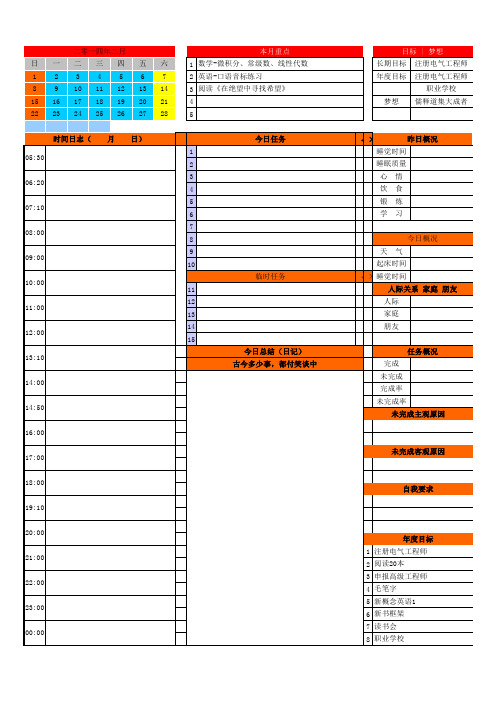 (完整版)2015年一表式年、月、目标+日程+计划+生活+时间日志+日记