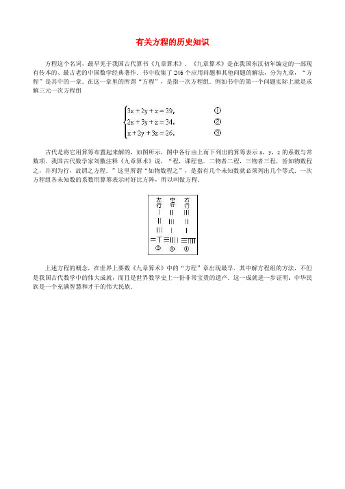 七年级数学上册3.1从算式到方程有关方程的历史知识素材新人教版